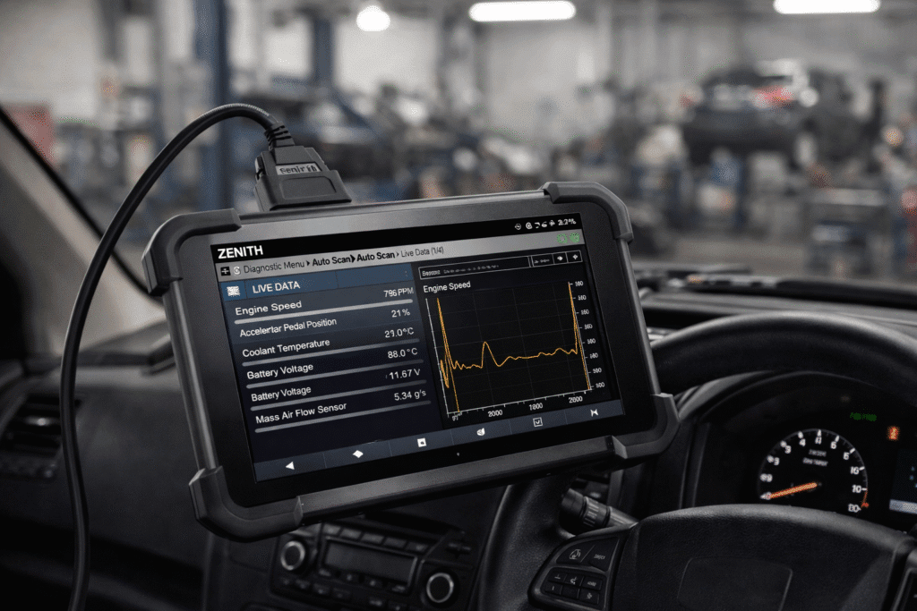 Diagnostic scan in progress in workshop